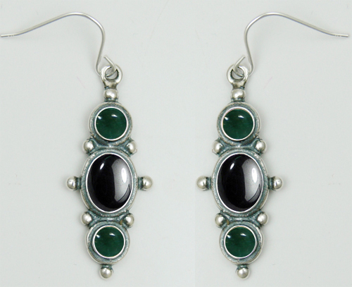 Sterling Silver Drop Dangle Earrings With Hematite And Fluorite